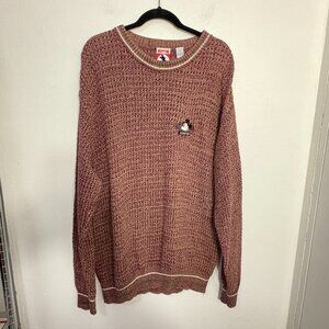 VINTAGE 70's 80's Mickey INC Sweater L Sleeve Chunky Knit Maroon Embroidered XL